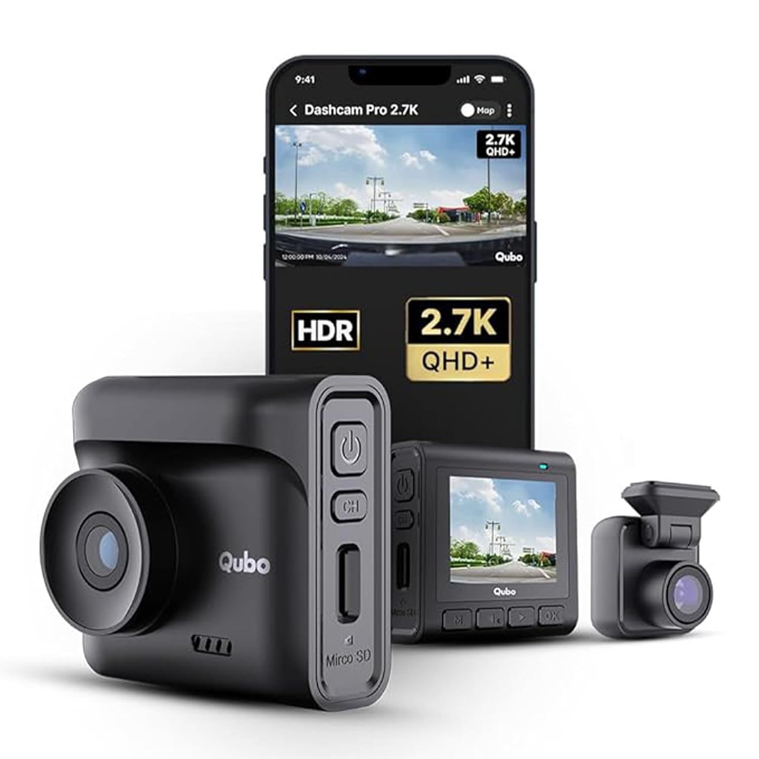 Qubo Car Dashcam Pro 2.7K | Dual Channel