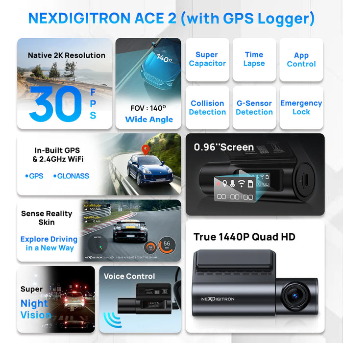 NEXDIGITRON ACE 2 DASHCAM, IN-BUILT GPS