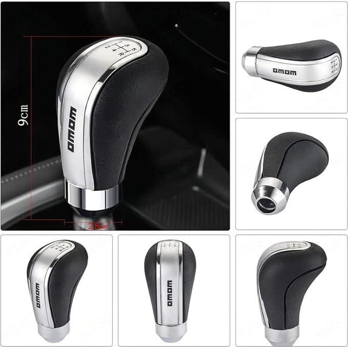 Car Gear Shift Knob Sleek Silver Leather 5 Speed Manual Transmission Compatible with All Cars