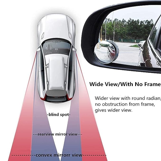 3R HD Glass Frameless Round Convex Rear View Blind Spot Mirror Cars/Trucks/Vans (2") -Pack of 2 |