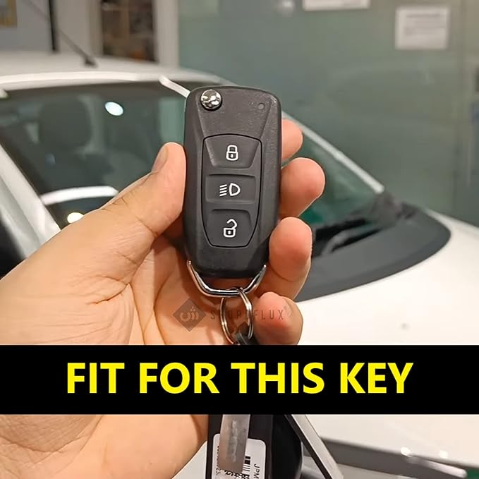 KeyCare TPU Key Cover Compatible with Tata Tiago | Nexon | Altroz | Safari | Storme | Zest | Bolt | Tigor | Punch | Hexa 3 Button Flip Key (Black)