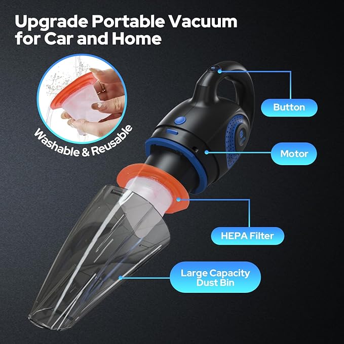 COSTAR Cordless Handheld Vacuum Cleaner for Home and Car,Wet & Dry Use,7000Pa Powerful Suction Portable Wireless Vacuum with Superior Motor,4 Nozzles,Washable Filter,USB Rechargeable,Heavy Duty