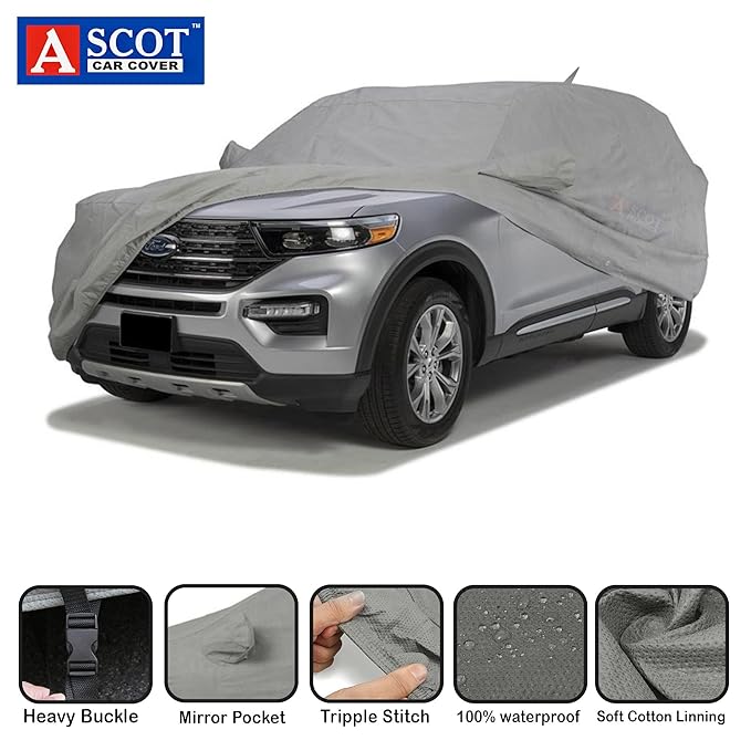 ASCOT, CAR COVER for Tata Nexon/Nexon Facelift Car Body Cover Mirror Pocket Antenna 3 Layers Custom-Fit All Weather Automobiles Heat Resistant UV Proof Indoor & Outdoor (Nexon XM, Tiebond Grey)