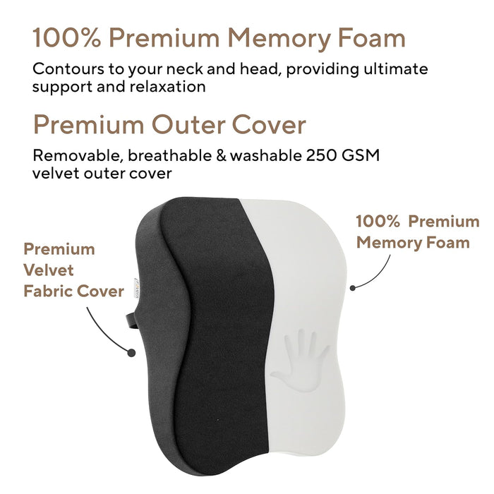 FOVERA Car Neck Rest Pillows | 2 Years Warranty | Memory Foam Car Seat Head Rest Pillow for Neck and Cervical Support - Neck Pillow for Car - Relieves Neck Pain (Large, Black, Pack of 1)