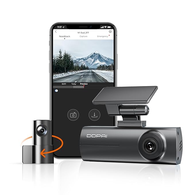 DDPAI N1 Dual Channel Car Dash Camera, 1296P Front & 1080P Rear, F1.8 with NightVIS 5G Lens, 260° Coverage, G-Sensor, WiFi, Super-Capacitor, Upto 256GB Storage