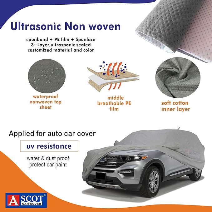 ASCOT, CAR COVER for Tata Nexon/Nexon Facelift Car Body Cover Mirror Pocket Antenna 3 Layers Custom-Fit All Weather Automobiles Heat Resistant UV Proof Indoor & Outdoor (Nexon XM, Tiebond Grey)