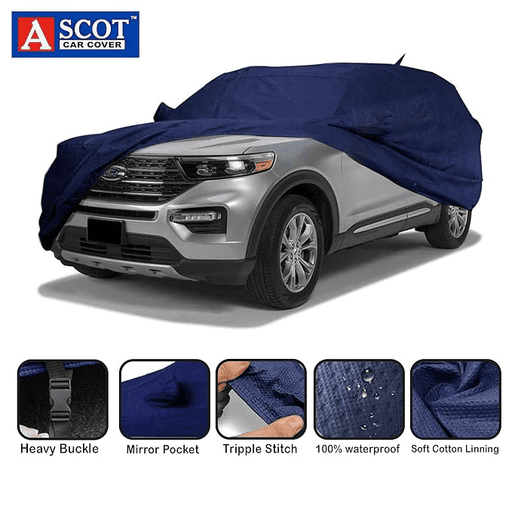 ASCOT, Car Body Cover Waterproof 3 Layers Custom-Fit All Weather Waterproof Automobiles Heat Resistant UV Proof Indoor & Outdoor (for Maruti S-Cross, Tiebond Blue) - VBCK VEHICLE SOLUTIONS