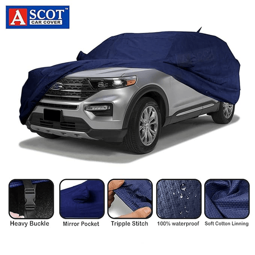 ASCOT, Car Body Cover Waterproof 3 Layers Custom-Fit All Weather Waterproof Automobiles Heat Resistant UV Proof Indoor & Outdoor (for Baleno, Tiebond Blue) - VBCK VEHICLE SOLUTIONS