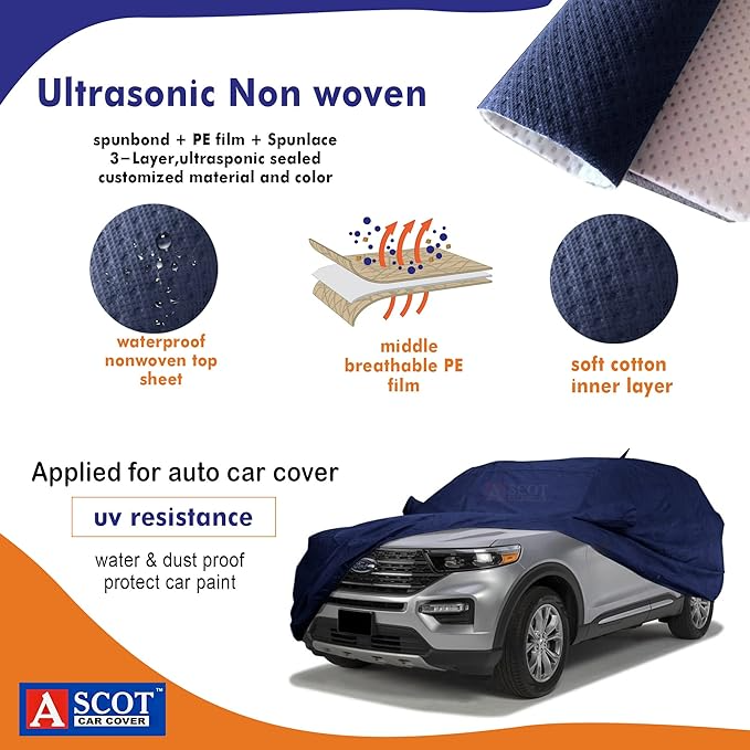 ASCOT, Car Body Cover Waterproof 3 Layers Custom-Fit All Weather Waterproof Automobiles Heat Resistant UV Proof Indoor & Outdoor (for Dezire (2019), Tiebond Blue) - VBCK VEHICLE SOLUTIONS