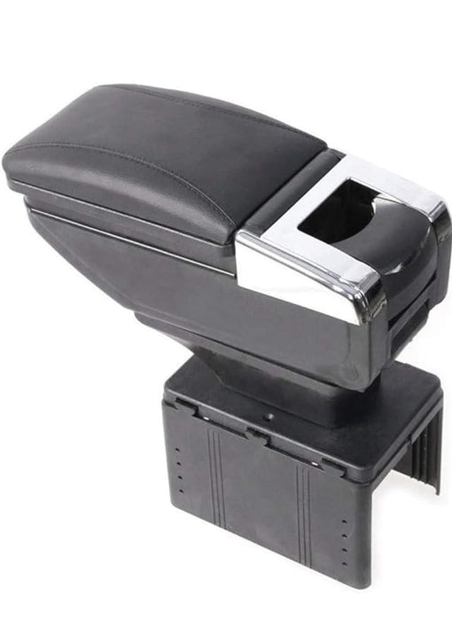 Black Leather Big Storage Armrest Box Front Center Console with Adjustable Bracket UniV-ersal for car (ARMREST BLACK CHROME LINE)