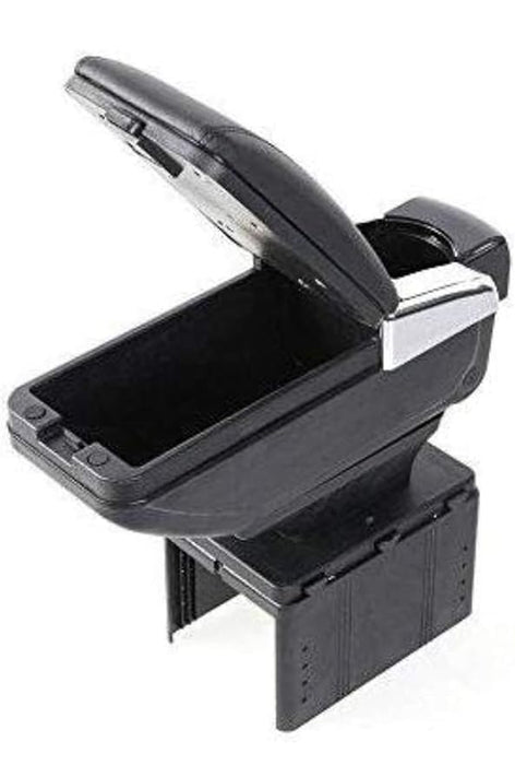 Black Leather Big Storage Armrest Box Front Center Console with Adjustable Bracket UniV-ersal for car (ARMREST BLACK CHROME LINE)