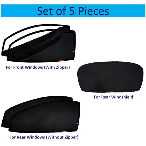 KINGSWAY CAR CURTAIN MAGNETIC SUN SHADES FOR HYUNDAI CRETA, MODEL YEAR : 2020 ONWARDS, ZIPS IN FRONT WINDOW WITH REAR WINDSHIELD, COLOR : BLACK, COTTON MESH, COMPLETE SET OF 5 PIECE - VBCK VEHICLE SOLUTIONS