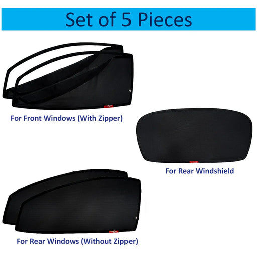 KINGSWAY CAR CURTAIN MAGNETIC SUN SHADES FOR MARUTI SUZUKI VITARA BREZZA, MODEL YEAR : 2016 - 2019, ZIPS IN FRONT WINDOW WITH REAR WINDSHIELD, COLOR : BLACK, COTTON MESH, COMPLETE SET OF 5 PIECE - VBCK VEHICLE SOLUTIONS