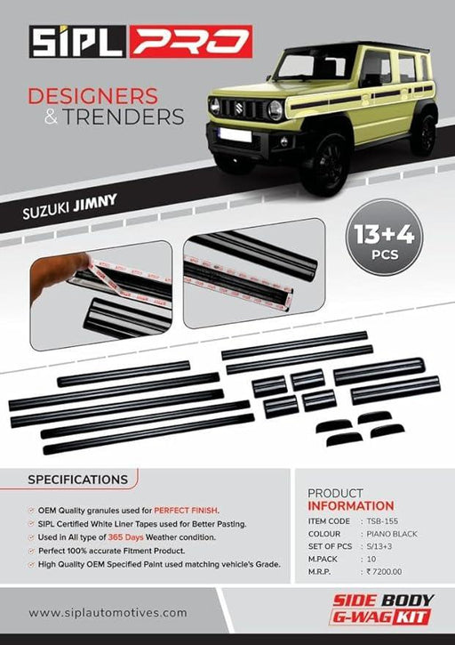 SIPL Car Door Side Beading Moulding Zed Black Colour Compatible for Suzuki Jimny Set of 13 + 4 - VBCK VEHICLE SOLUTIONS