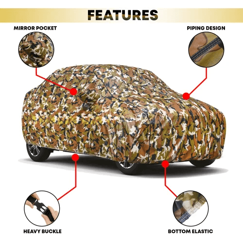 VBCK® Waterproof Car Body Cover Compatible with Maruti S-Cross with Mirror Pockets (Camouflage Design) - VBCK VEHICLE SOLUTIONS