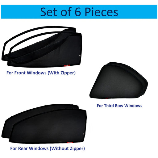 KINGSWAY CAR CURTAIN MAGNETIC SUN SHADES FOR MORRIS GARAGES (MG) HECTOR, MODEL YEAR : 2019 - 2022, ZIPS IN FRONT WINDOW, COLOR : BLACK, COTTON MESH, COMPLETE SET OF 6 PIECE - VBCK VEHICLE SOLUTIONS