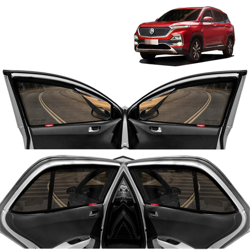 KINGSWAY CAR CURTAIN MAGNETIC SUN SHADES FOR MORRIS GARAGES (MG) HECTOR, MODEL YEAR : 2019 - 2022, ZIPS IN FRONT WINDOW, COLOR : BLACK, COTTON MESH, COMPLETE SET OF 6 PIECE - VBCK VEHICLE SOLUTIONS