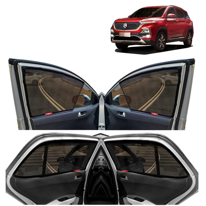 KINGSWAY CAR CURTAIN MAGNETIC SUN SHADES FOR MORRIS GARAGES (MG) HECTOR, MODEL YEAR : 2019 - 2022, HALF CUT IN FRONT WINDOW, COLOR : BLACK, COTTON MESH, COMPLETE SET OF 6 PIECE - VBCK VEHICLE SOLUTIONS