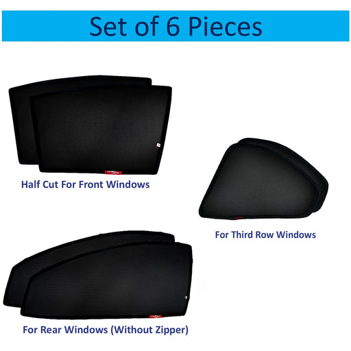 KINGSWAY CAR CURTAIN MAGNETIC SUN SHADES FOR MORRIS GARAGES (MG) HECTOR, MODEL YEAR : 2019 - 2022, HALF CUT IN FRONT WINDOW, COLOR : BLACK, COTTON MESH, COMPLETE SET OF 6 PIECE - VBCK VEHICLE SOLUTIONS