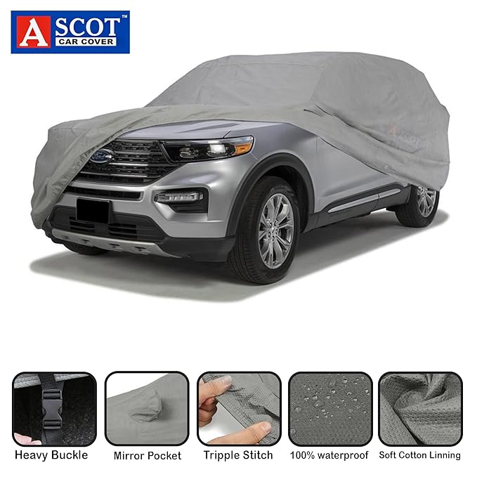 ASCOT, CAR COVER for Hyundai Venue Car Body Cover Waterproof Model 3 Layers Custom-Fit All Weather Heat Resistant UV Proof for Indoor & Outdoor Use (Venue S(O) 1.0 Turbo IMT, Tiebond Grey)