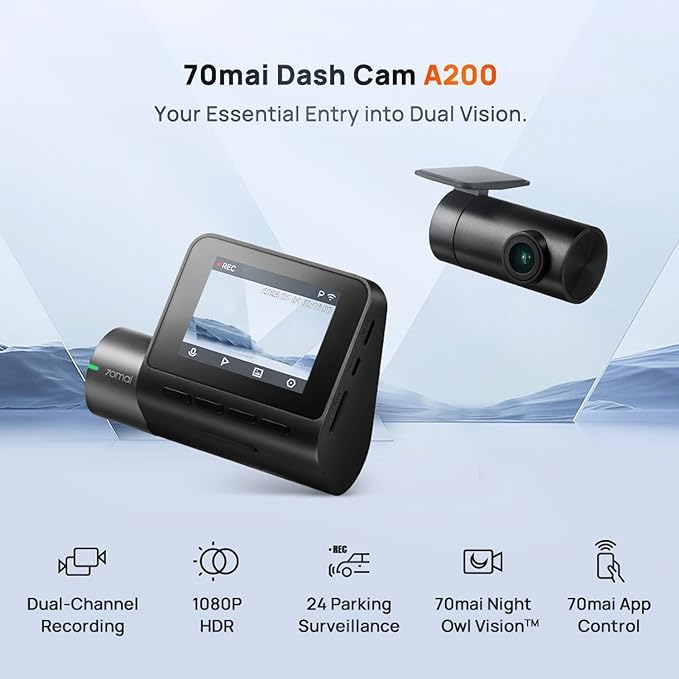 70mai A200 HDR Dual Dash Camera, 1080P HDR Front & 1080P Rear, Night Owl Vision, MaiColour Vivid+, G-Sensor, App Playback & Share, Optional Parking Monitoring - VBCK VEHICLE SOLUTIONS