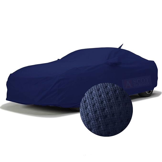 ASCOT, CAR COVER for Skoda Slavia Car Body Cover with Mirror & Antenna Pockets 3 Layers Custom-Fit All Weather Heat Resistant UV Proof for Indoor & Outdoor Use (SLAVIA Ambition, TIEBOND Blue)