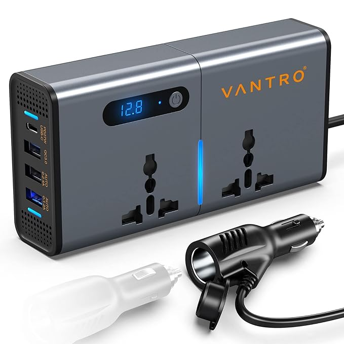 Vantro 200W Car Power Inverter Newly Car Plug Adapter Outlet Charger DC 12V-24V to 220V Car Inverter with 1.2A&2.4A USB, 1 QC3.0 USB and 1 Type C Ports (12V-24V) - VBCK VEHICLE SOLUTIONS