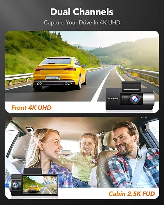 WOLFBOX i17 Dual Dash Camera for Car - 4K Front & 2.5K Inside | Car Dash Cam with 5G WiFi, 2160P UHD 3" LCD & 64GB Card | Car Camera with Recording, Super IR Night Vision, Smart Parking Monitor, & GPS (Including Hardwire Kit)