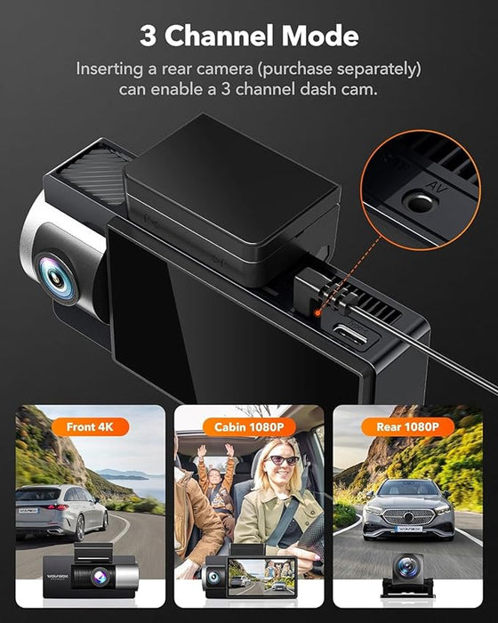 WOLFBOX i17 Dual Dash Camera for Car - 4K Front & 2.5K Inside | Car Dash Cam with 5G WiFi, 2160P UHD 3" LCD & 64GB Card | Car Camera with Recording, Super IR Night Vision, Smart Parking Monitor, & GPS (Including Hardwire Kit)