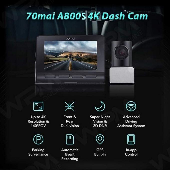 70mai A800S True 4K Dual Channel Car Dash Camera, 2160P Front & 1080P Rear, - VBCK VEHICLE SOLUTIONS